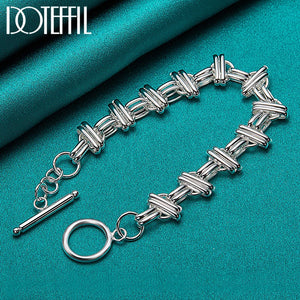 925 Silver Round Cross Charm Bracelet for Lady Men
