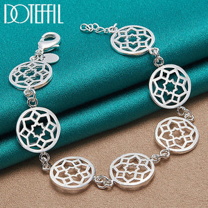 925 Silver Flower Chain Bracelet for Women Wedding