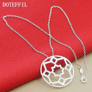 925 Silver Flower Necklace 18" Chain Women Wedding Charm Jewelry