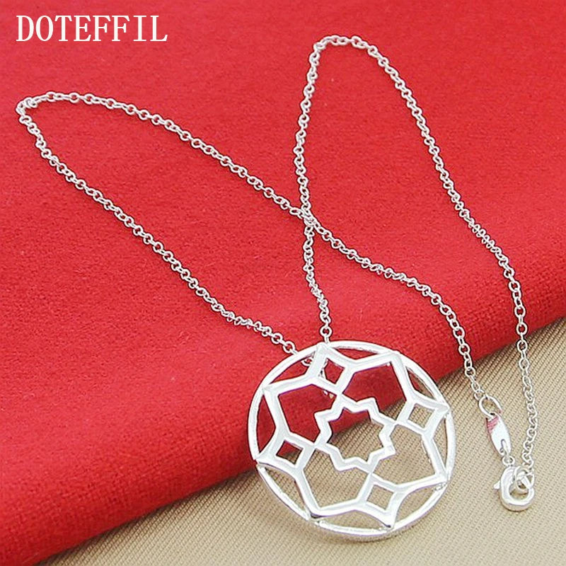 925 Silver Flower Necklace 18" Chain Women Wedding Charm Jewelry