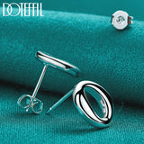 925 Silver Round O Stud Earring Woman Charm Wedding Jewelry