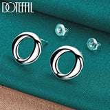 925 Silver Round O Stud Earring Woman Charm Wedding Jewelry
