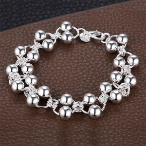925 Silver Round Bead Bracelet for Women Wedding Party Jewelry