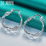 925 Silver Ripple Hoop Earrings for Women Wedding Party Gift