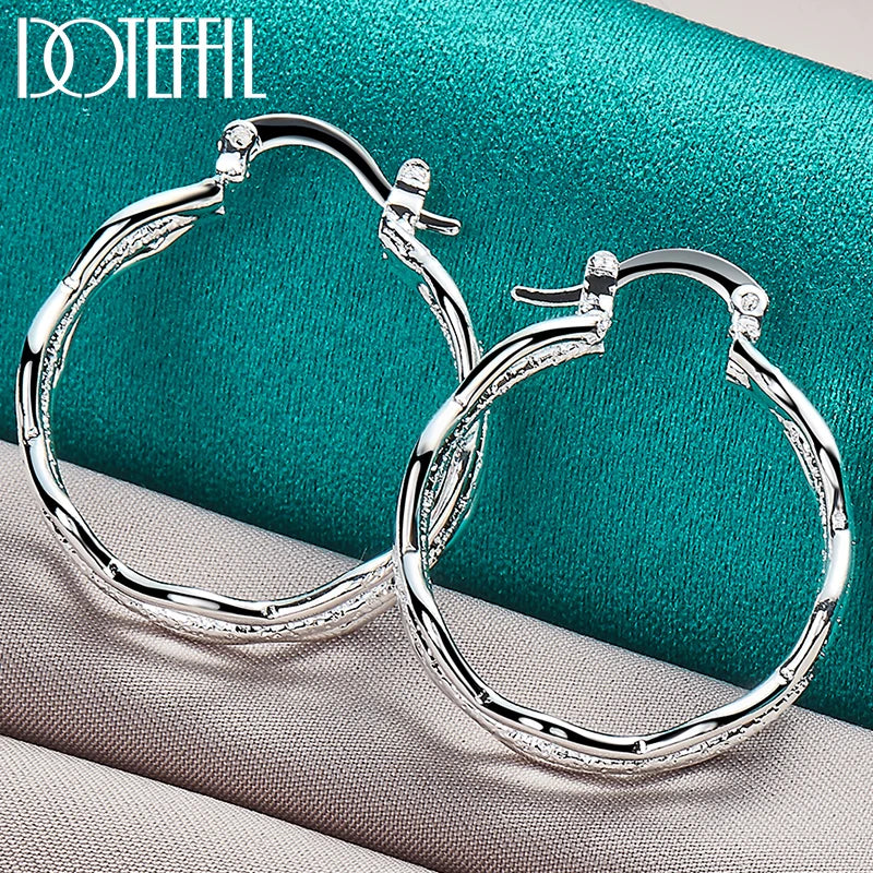 925 Silver Ripple Hoop Earrings for Women Wedding Party Gift
