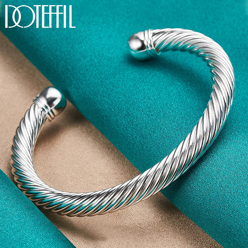 925 Silver Bangle Threaded Charm Jewelry for Wedding Party