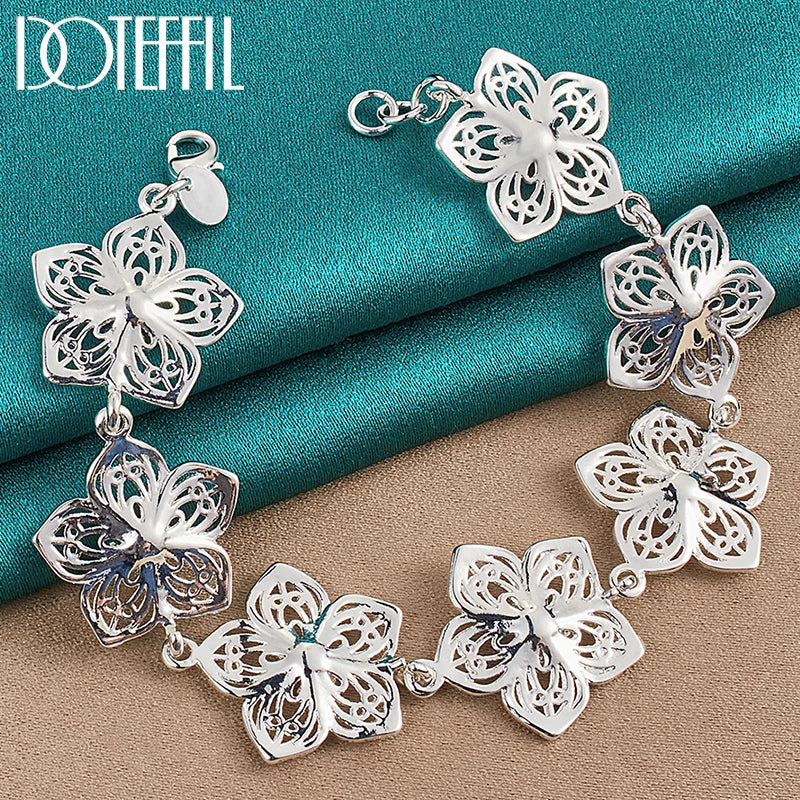 925 Sterling Silver Seven Flowers Bracelet Chain For Women