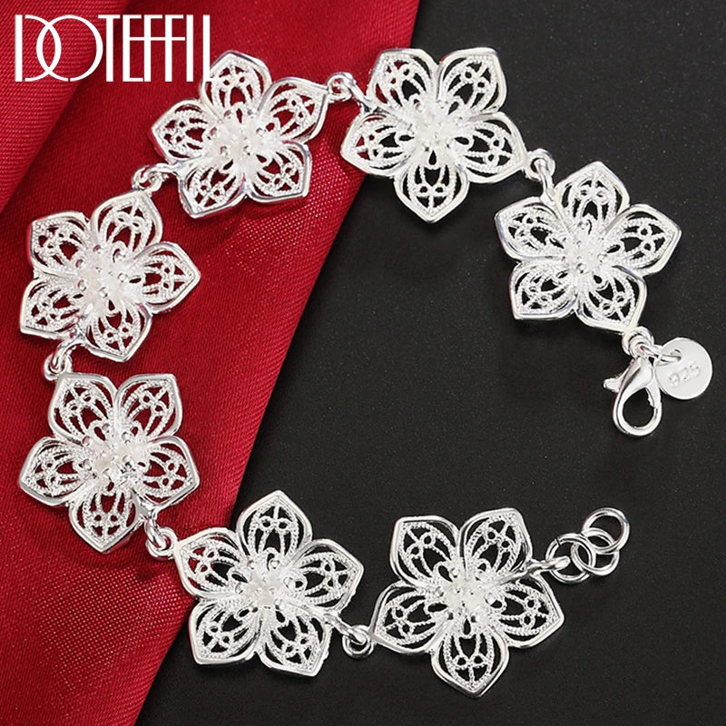 925 Silver Seven Flowers Bracelet Women Wedding Jewelry