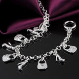 925 Silver Shoe Bag Bracelet For Women Wedding Party Charm