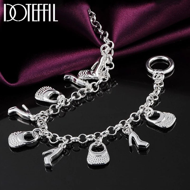 925 Silver Shoe Bag Bracelet For Women Wedding Party Charm