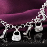 925 Silver Shoe Bag Bracelet For Women Wedding Party Charm