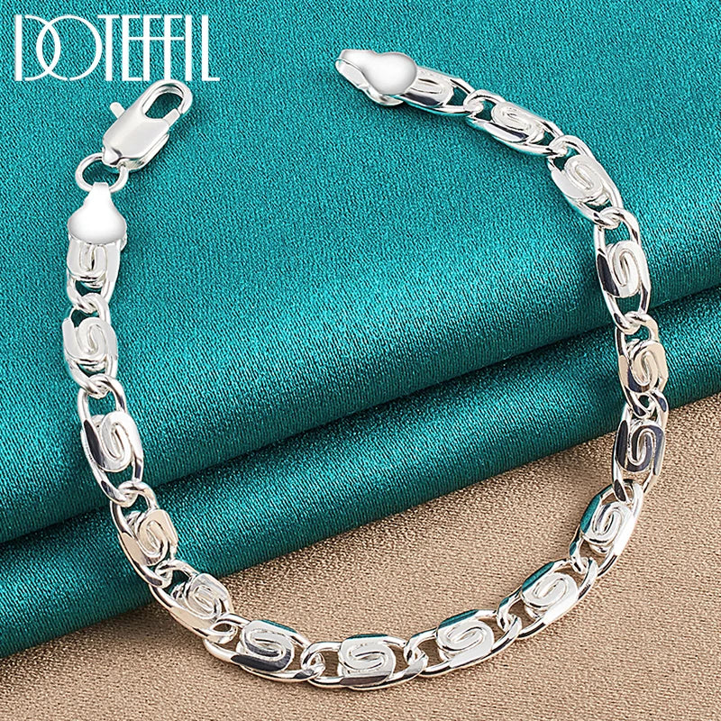 925 Silver Sideways Bracelet Chain Women Man Wedding Party Jewelry