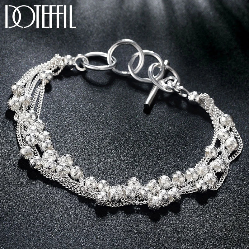 925 Silver Frosted Grape Bead Ball Bracelet Wedding Jewelry