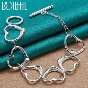 925 Sterling Silver Six Heart Chain Bracelet For Woman