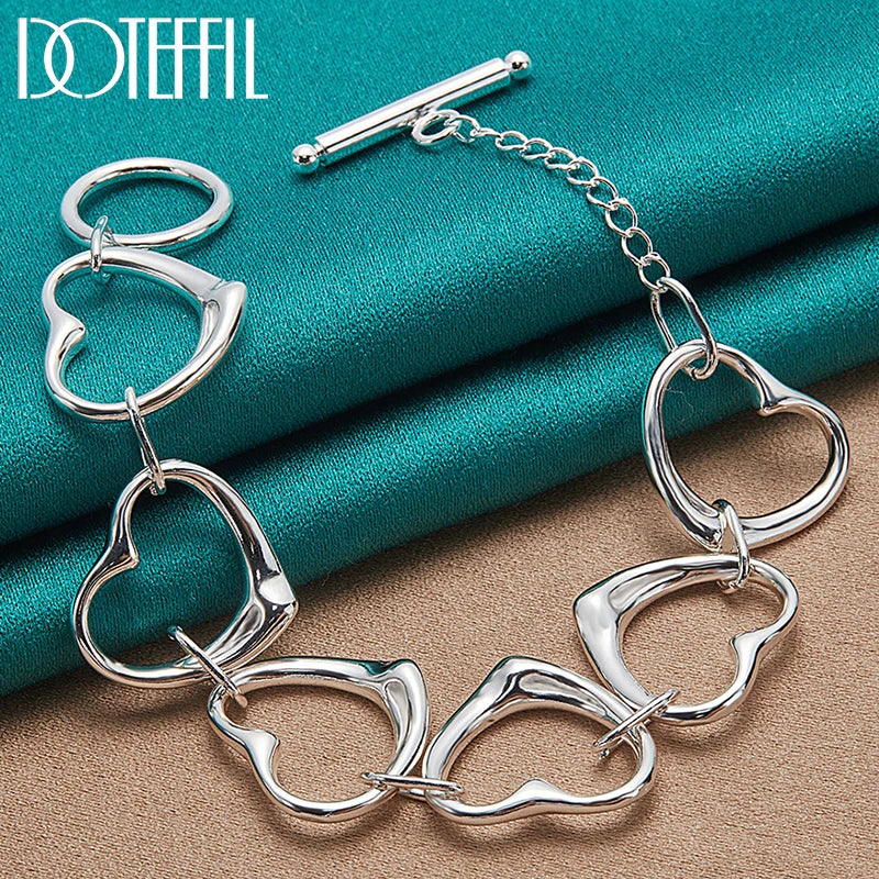 925 Sterling Silver Six Heart Chain Bracelet For Woman