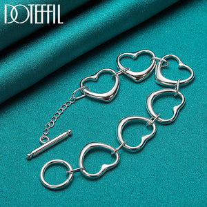 925 Sterling Silver Six Heart Chain Bracelet For Woman