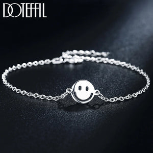 925 Sterling Silver Smiling Face Bracelet Chain Women Wedding Charm Jewelry