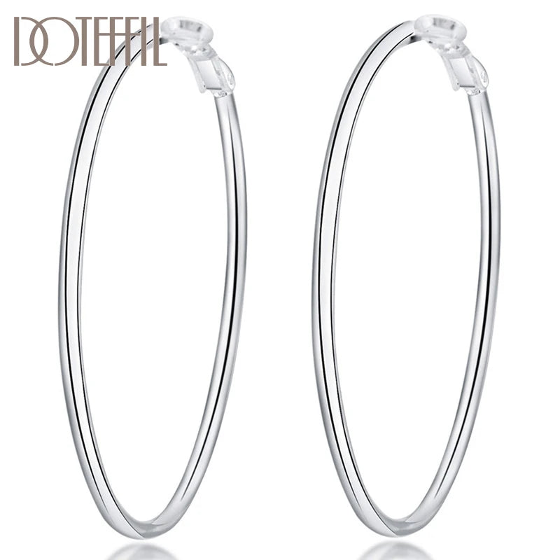 925 Silver Smooth Round Circle Hoop Earrings - Women's Jewelry