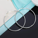 925 Silver Smooth Round Circle Hoop Earrings - Women's Jewelry