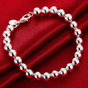 925 Silver 8mm Hollow Beads Chain Bracelet Charm Wedding Jewelry