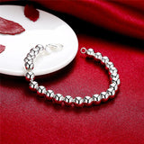 925 Silver 8mm Hollow Beads Chain Bracelet Charm Wedding Jewelry
