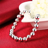 925 Silver 8mm Hollow Beads Chain Bracelet Charm Wedding Jewelry