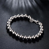 925 Silver 8mm Hollow Beads Chain Bracelet Charm Wedding Jewelry