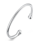 925 Silver Smooth Beads Bangle Bracelet Wedding Engagement Charm Jewelry