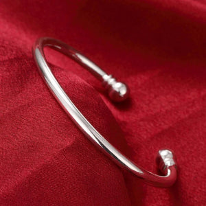925 Silver Smooth Beads Bangle Bracelet Wedding Engagement Charm Jewelry