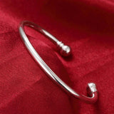 925 Silver Smooth Beads Bangle Bracelet Wedding Engagement Charm Jewelry