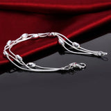 925 Silver Beads Bean 3 Snake Chain Bracelet Women Wedding Jewelry
