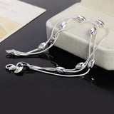 925 Silver Beads Bean 3 Snake Chain Bracelet Women Wedding Jewelry