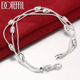 925 Silver Beads Bean 3 Snake Chain Bracelet Women Wedding Jewelry