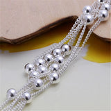 925 Sterling Silver Smooth Beads Multi-Chain Bracelet for Women