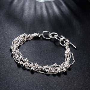 925 Sterling Silver Smooth Beads Multi-Chain Bracelet for Women