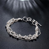 925 Sterling Silver Smooth Beads Multi-Chain Bracelet for Women