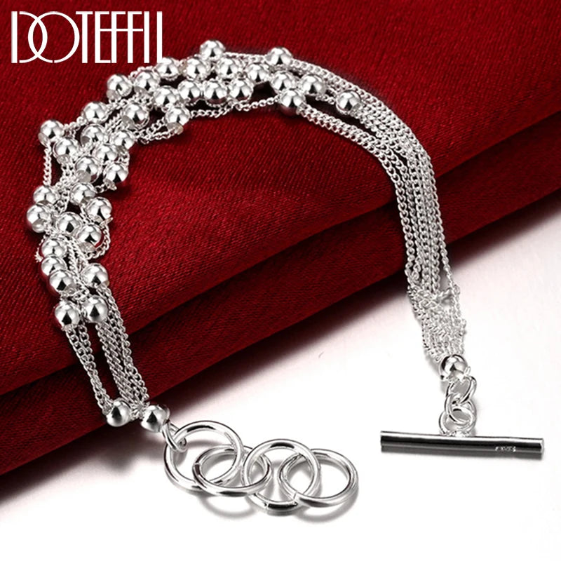 925 Sterling Silver Smooth Beads Multi-Chain Bracelet for Women