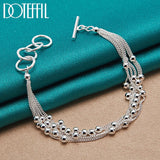 925 Silver Smooth Beads Multi-Chain Bracelet Women Party Jewelry