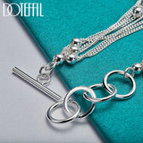 925 Silver Smooth Beads Multi-Chain Bracelet Women Party Jewelry