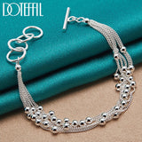 925 Silver Smooth Beads Multi-Chain Bracelet Women Party Jewelry