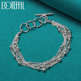 925 Silver Smooth Beads Multi-Chain Bracelet Women Party Jewelry