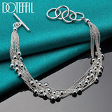 925 Silver Smooth Beads Multi-Chain Bracelet Women Party Jewelry
