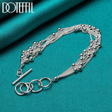 925 Silver Smooth Beads Multi-Chain Bracelet Women Party Jewelry