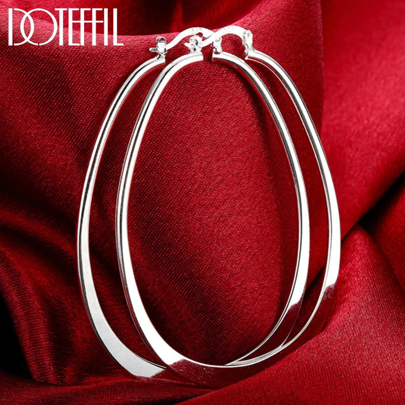 925 Silver Big Circle Hoop Earring Women Party Gift Charm Wedding Jewelry
