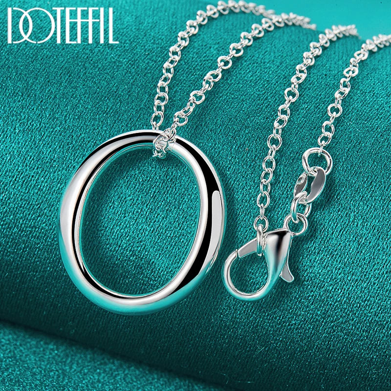 925 Silver Circle Pendant Necklace 18-30 Inch Chain Women Jewelry