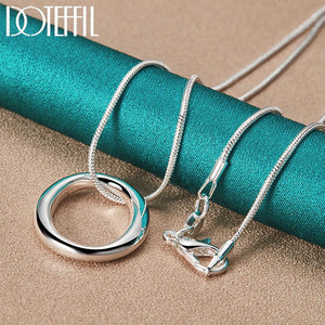 925 Silver Circle Pendant Necklace 18" Snake Chain