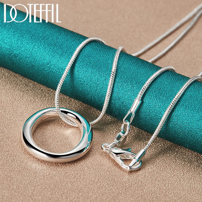 925 Silver Circle Pendant Necklace 18" Snake Chain