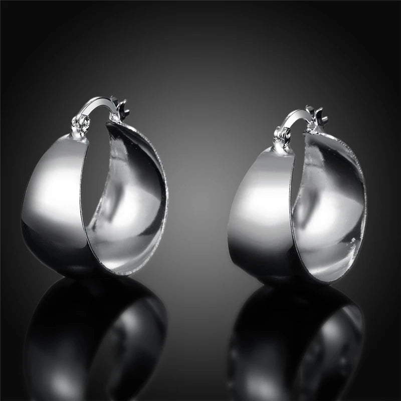 925 Silver Stud Earrings Smooth Convex Women Wedding Jewelry