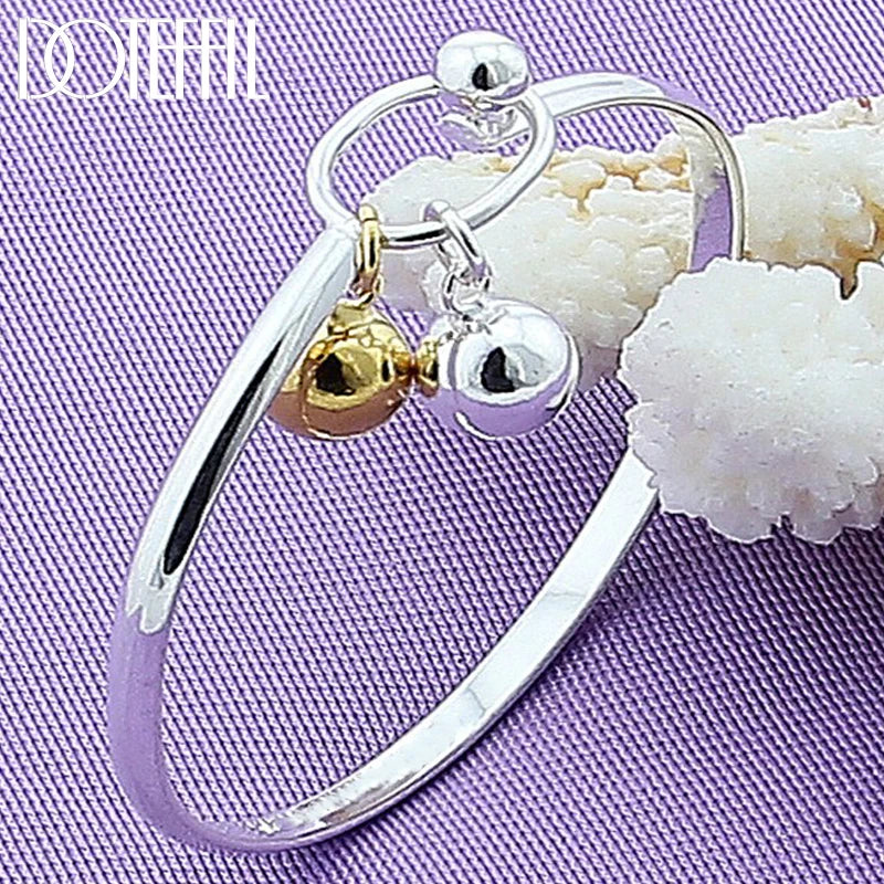 925 Silver Double Bead Bangle Bracelet Woman Jewelry