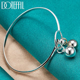 925 Silver Double Bead Bangle Bracelet Woman Jewelry